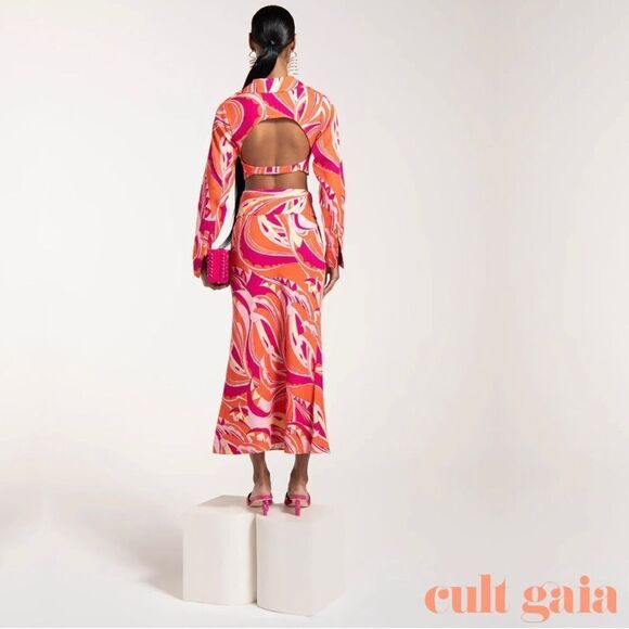 CULT GAIA **NWT** Laith Midi Skirt in Persian Paisley Rose - Fuchsia - Picture 3 of 14